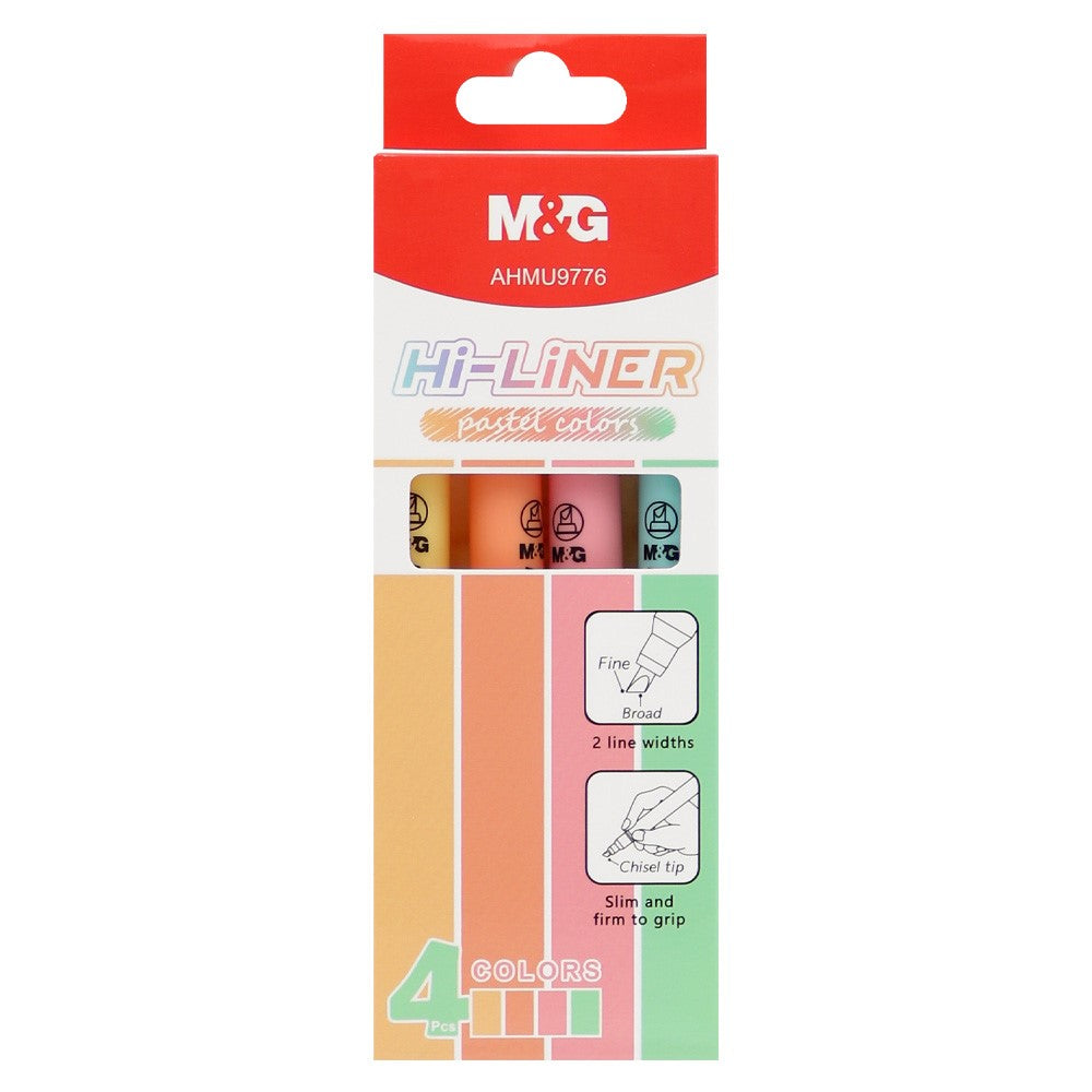 M&G Hi-Liner Highlight Pen - 4 Pastel Colors Set