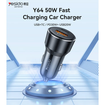 Yesido Fast Charging Car Charger 50W - Y64