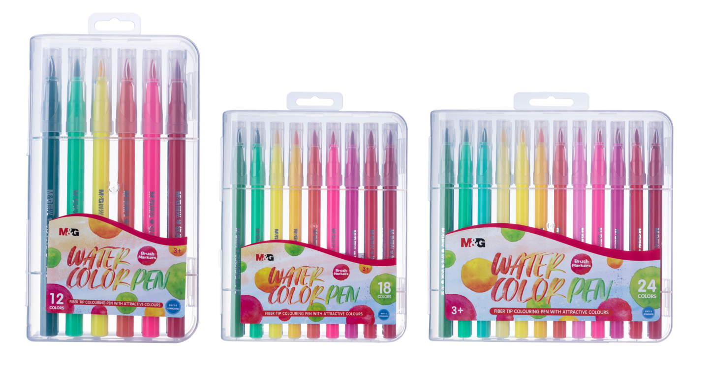 قلم ألوان مائية ناعم من إم آند جي قابل للغسل - 12 لونًا