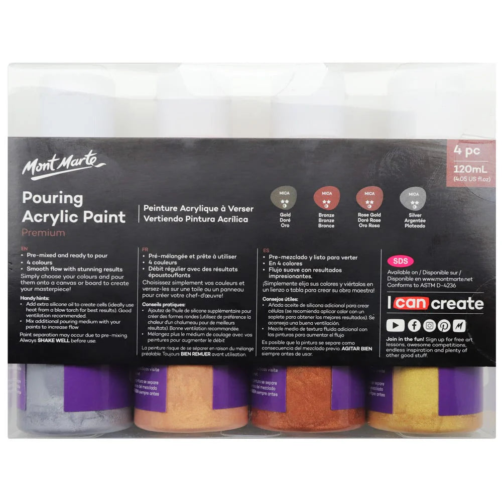 Pouring Acrylic Paint Set Premium 4pc x120ml (4.05 US fl.oz) - Metallic