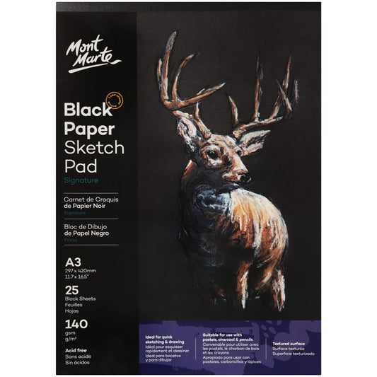 Black Paper Sketch Pad Signature 140gsm A3 25 Sheet