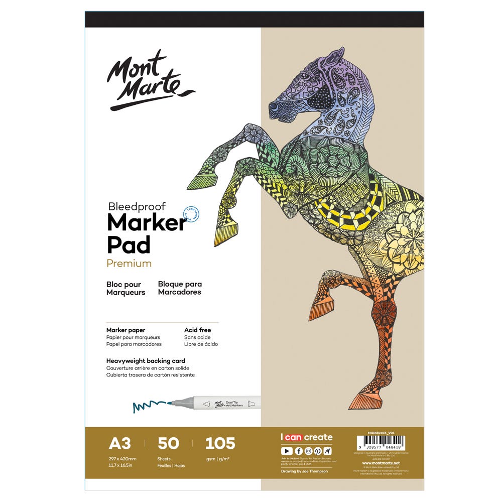 Bleedproof Marker Pad Premium 105gsm A3 (11.7 x 16.5in) 50 Sheets