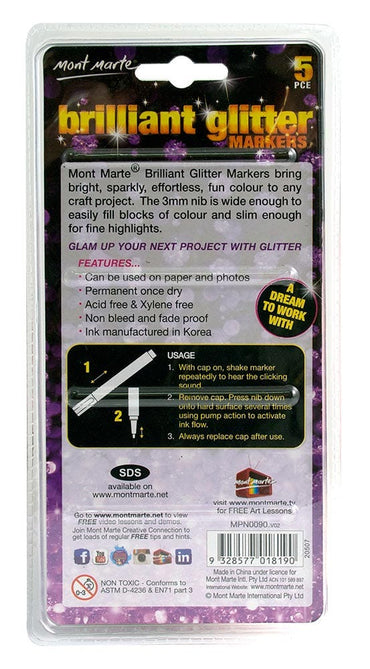 Brilliant Glitter Markers 5pc