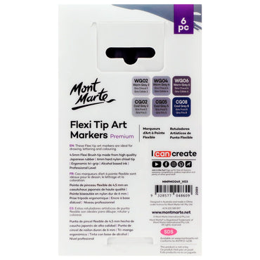 Flexi Tip Art Markers Premium Grey Tones 6pc