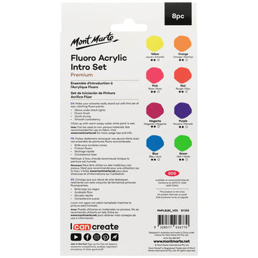 Fluoro Acrylic Paint Intro Set Premium 8pc x 18ml (0.6 US fl.oz)