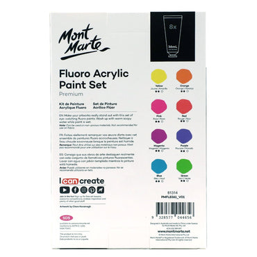 Fluoro Acrylic Paint Set Premium 8pc x 36ml (1.2 US fl.oz)
