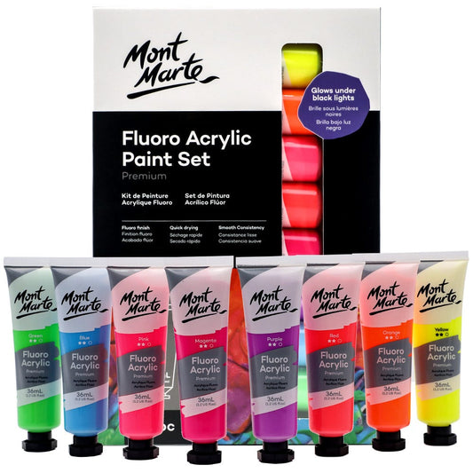 Fluoro Acrylic Paint Set Premium 8pc x 36ml (1.2 US fl.oz)