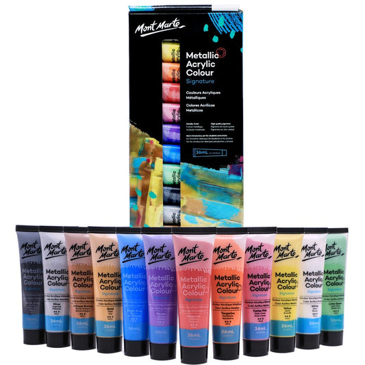 Metallic Acrylic Colour Paint Set Signature 12pc x 36ml (1.2 US fl.oz)