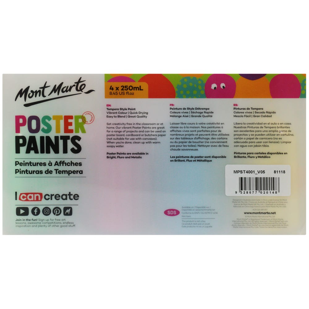 Poster Paint 250ml 4pc (8.45 US fl.oz) - Bright