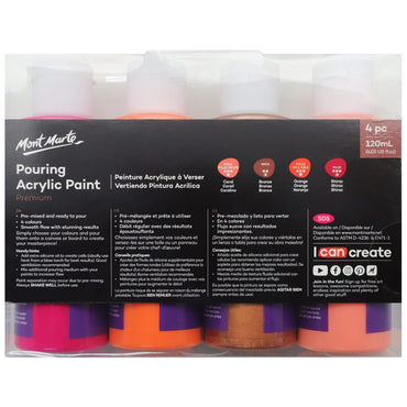 Pouring Acrylic Paint Set Premium 4pc x120ml (4.05 US fl.oz) - Coral