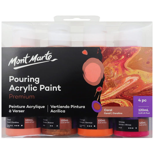 Pouring Acrylic Paint Set Premium 4pc x120ml (4.05 US fl.oz) - Coral