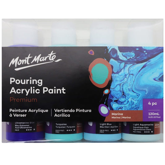 Pouring Acrylic Paint Set Premium 4pc x120ml (4.05 US fl.oz) - Marina