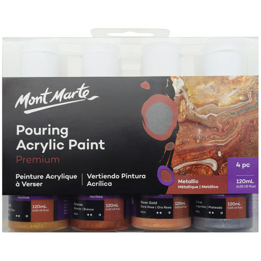 Pouring Acrylic Paint Set Premium 4pc x120ml (4.05 US fl.oz) - Metallic