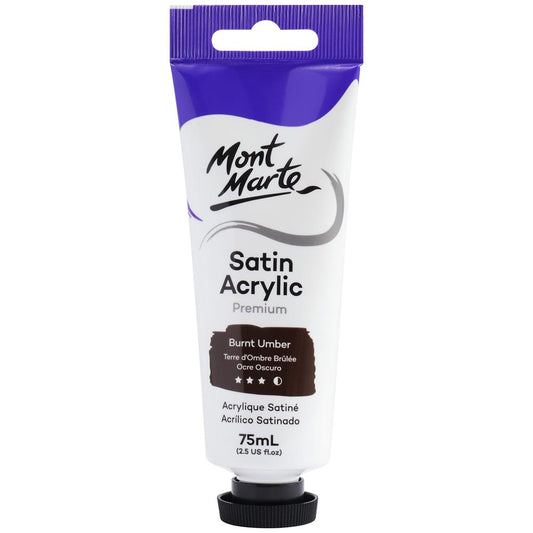 Satin Acrylic Paint Premium 75ml (2.5 US fl.oz) Tube - Burnt Umber