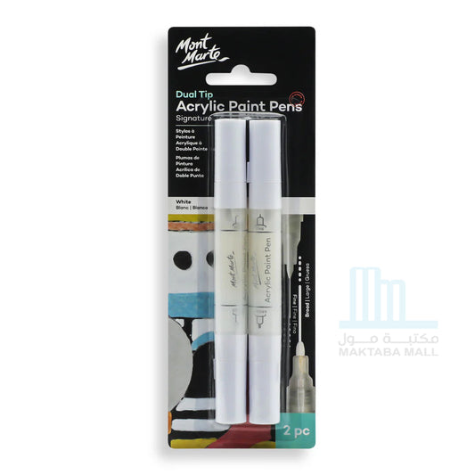 Mont Marte Dual Tip Acrylic Paint Pens Signature White 2pc