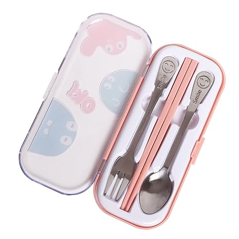 Children Cartoon Spoon Fork Chopsticks Set Kids Cutlery Set with Printed case