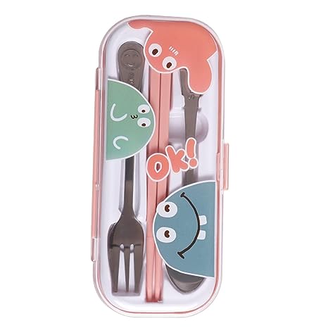 Children Cartoon Spoon Fork Chopsticks Set Kids Cutlery Set with Printed case