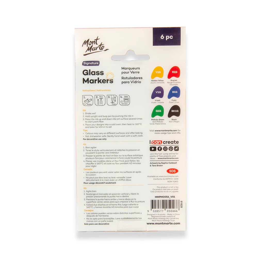 Mont Marte Glass Markers 6Pcs