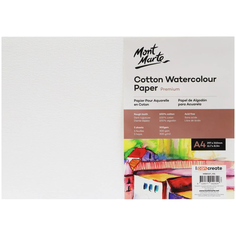 Mont Marte Cotton Watercolour Paper 300gsm A4 5Sheets