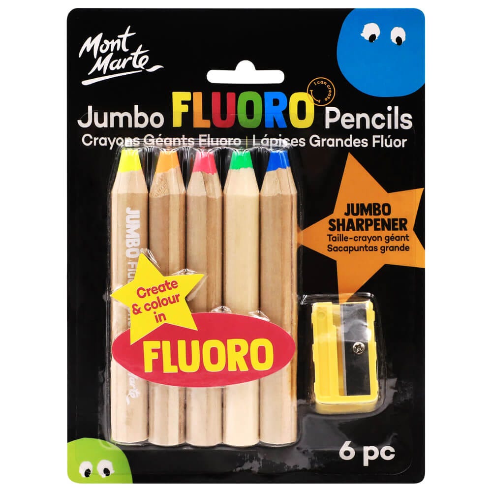 MM Jumbo Neon Pencils with Sharpener 6pc