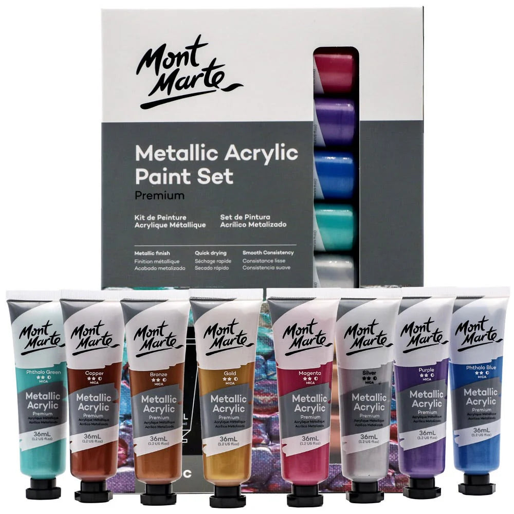 Mont Marte Metallic Acrylic Paint Set 8pc x 36ml