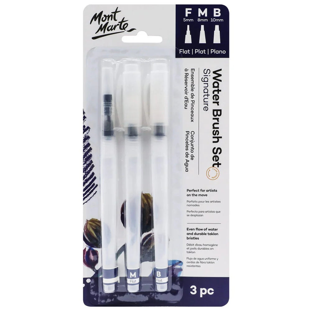 Mont Marte Water Brush Set Flat F/M/B 3pc