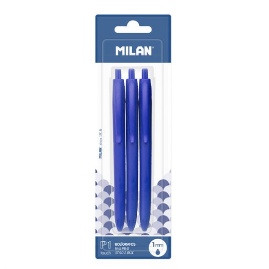 Packet of 3 ballpoint pens, blue, BWM10253