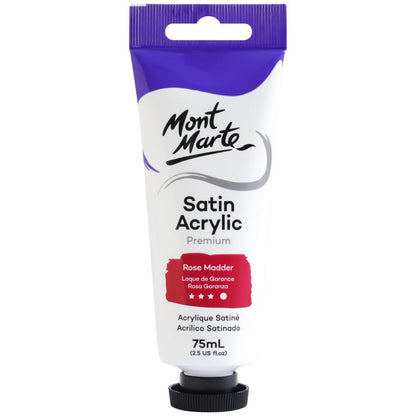 Satin Acrylic Paint Premium 75ml (2.5 US fl.oz) Tube - Rose Madder